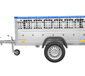 Remorque grillagée 200×106 avec bâche plate bleue, ridelles grillagées et roue jockey – Garden Trailer 200 KIPP