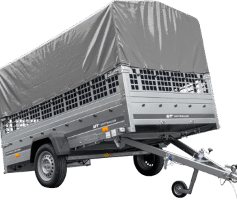 Remorque voiture 264×150 UNITRAILER GARDEN 265 KIPP avec ridelles grillagées, arceau H-800 et bâche grise